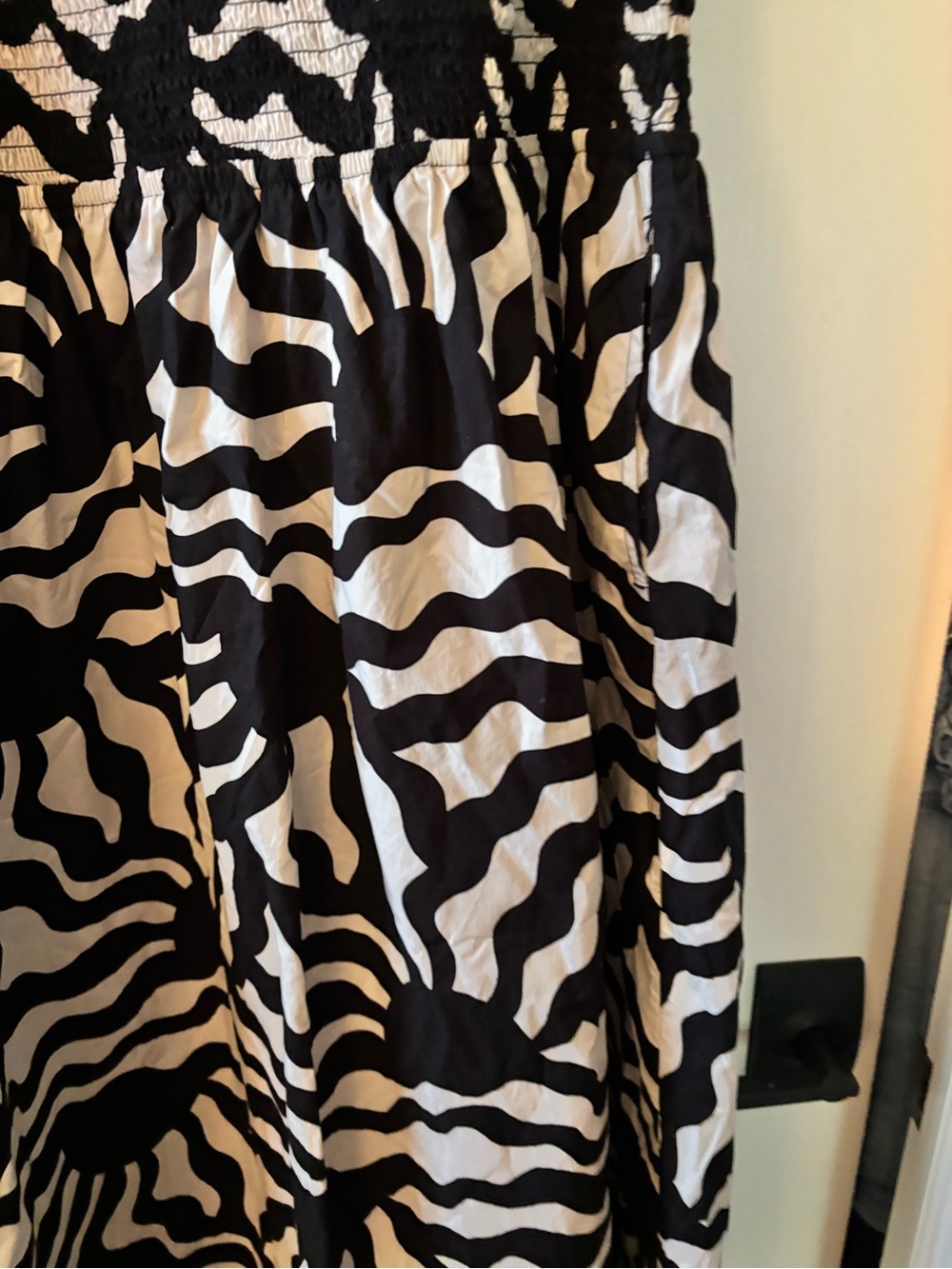 LOFT Black and White Zebra-Print Smocked Midi Dress - Picture 6 of 6